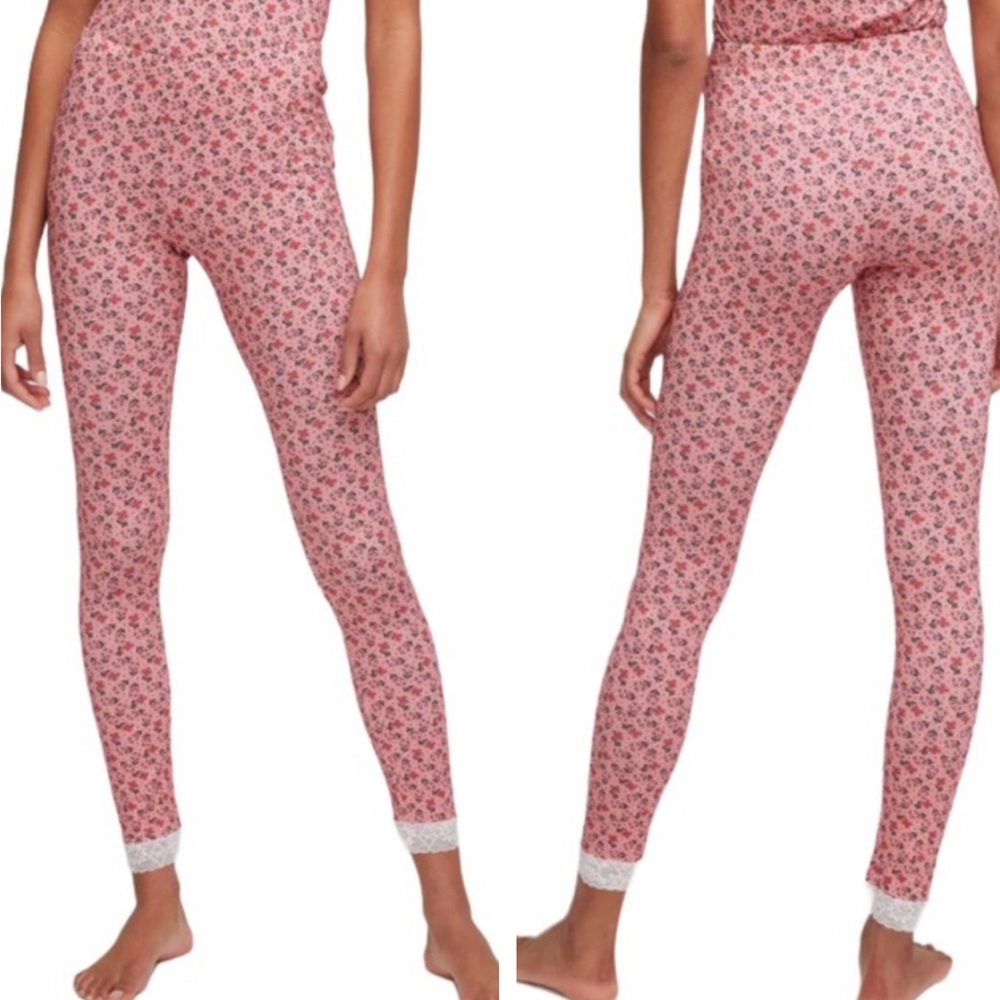 NWT Vera Bradley Floral Stretch Knit High-Waist Lace Trimmed Cuff Legging L